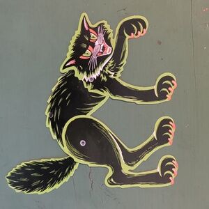 Vintage beistle black cat die cut jointed Halloween decor 1973